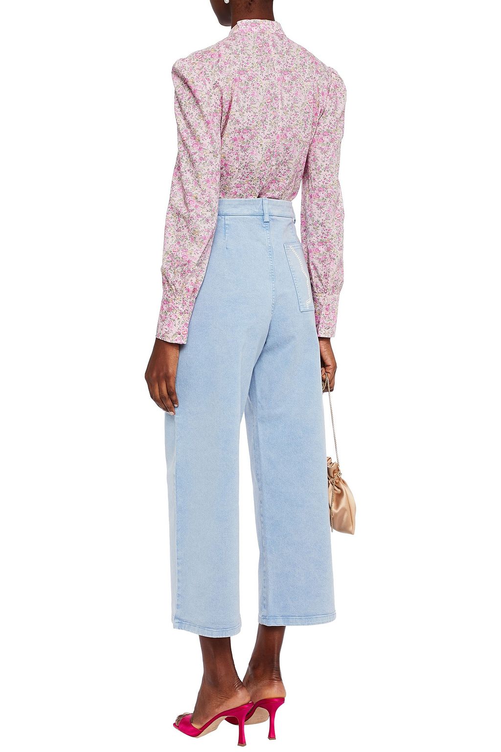 VIVETTA Cropped embellished high-rise wide-leg jeans