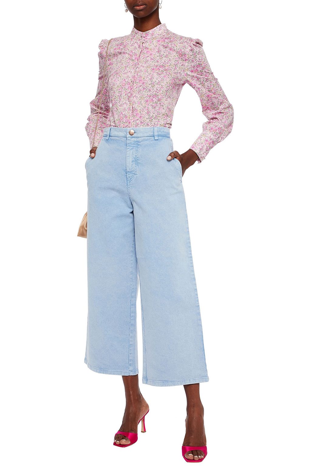 VIVETTA Cropped embellished high-rise wide-leg jeans