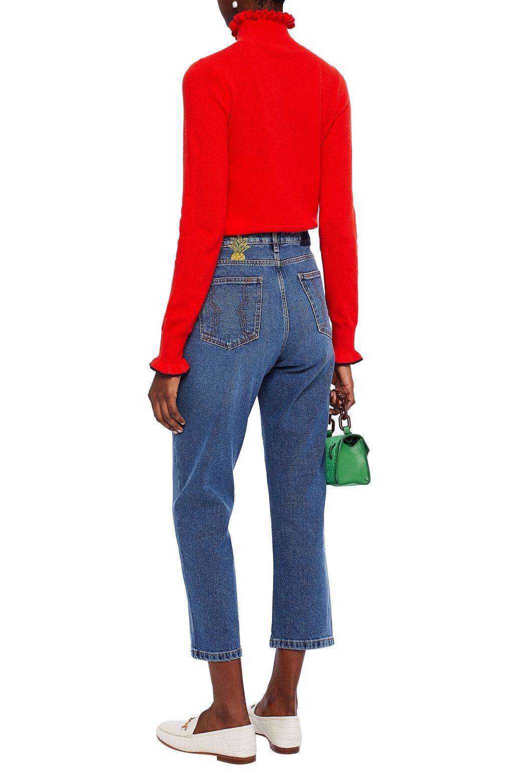 VIVETTA Cropped embellished high-rise straight-leg jeans