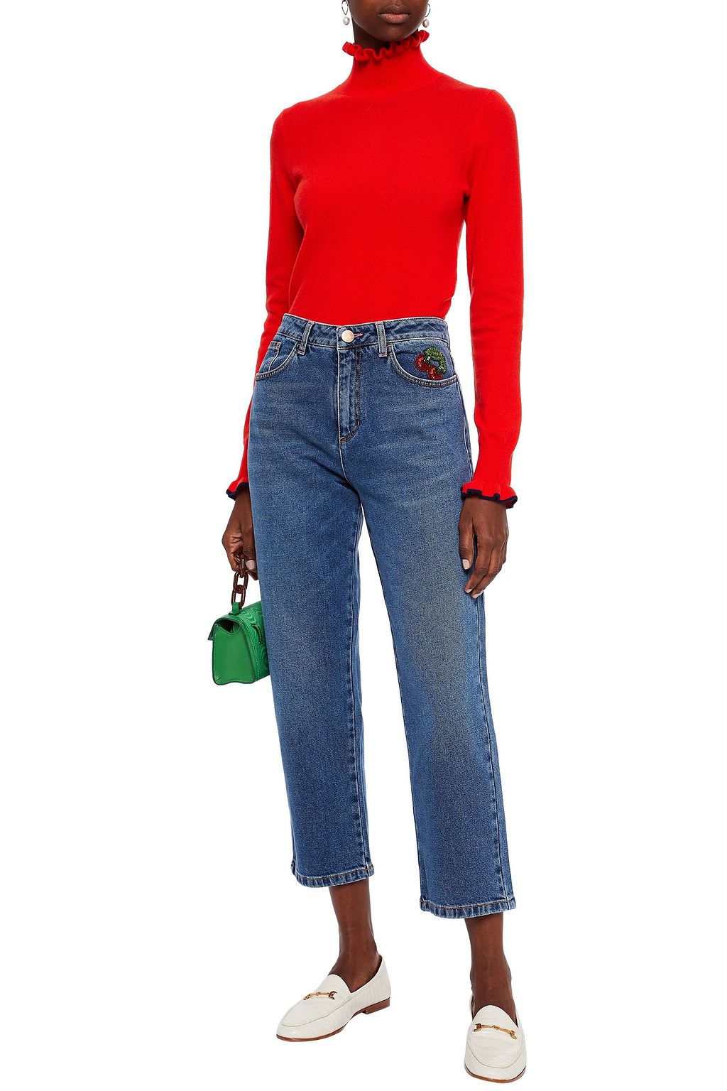VIVETTA Cropped embellished high-rise straight-leg jeans