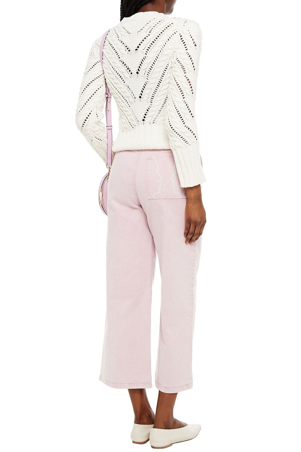 VIVETTA Cropped embellished high-rise wide-leg jeans