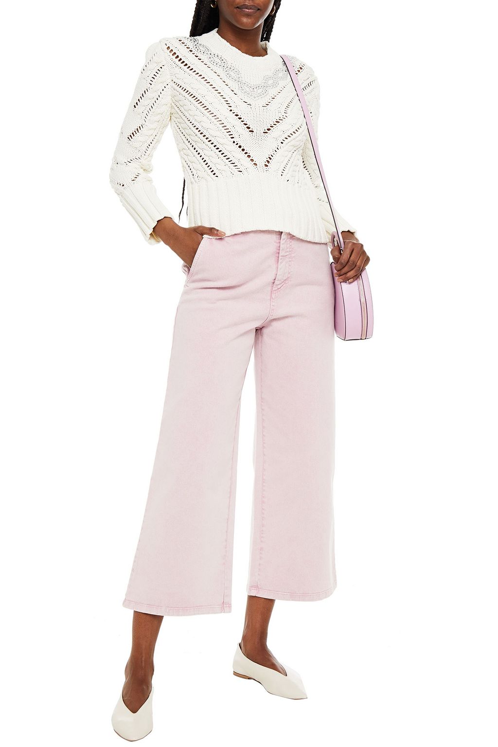 VIVETTA Cropped embellished high-rise wide-leg jeans