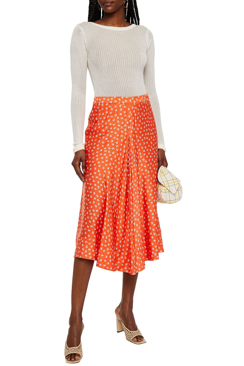 RODEBJER Tye pleated printed satin midi skirt