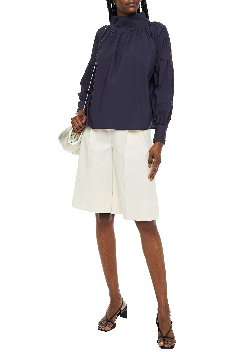 Rodebjer Kellman Gathered Cotton-poplin Blouse In Navy