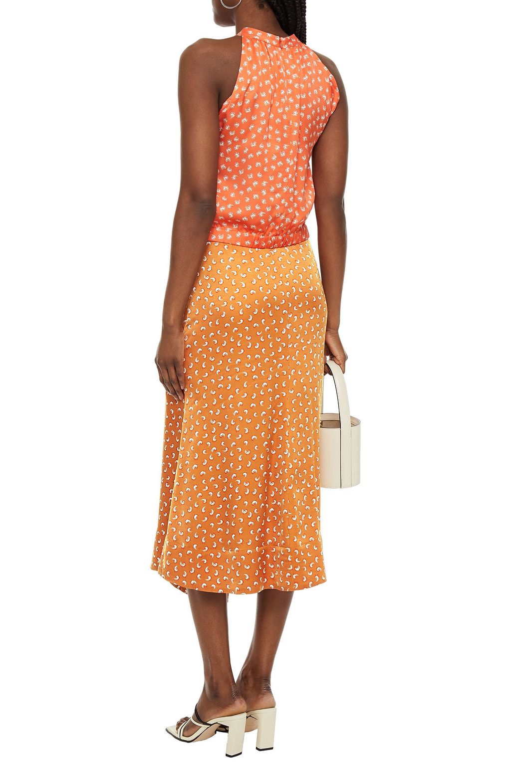RODEBJER Tye pleated printed satin midi skirt