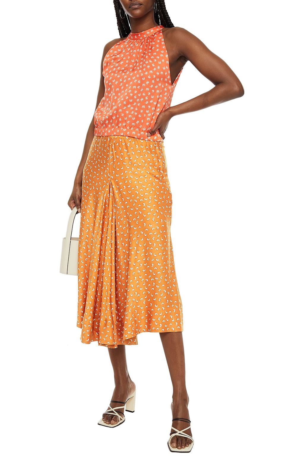 RODEBJER Tye pleated printed satin midi skirt