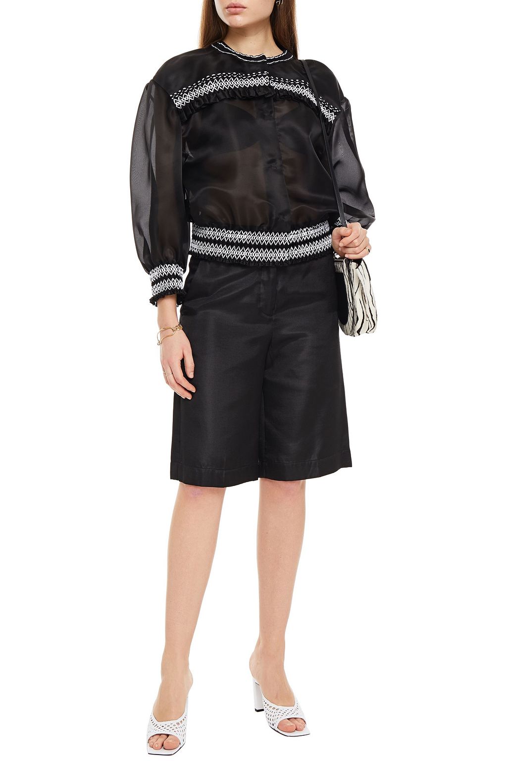 VIVETTA Shirred embroidered silk-organza bomber jacket