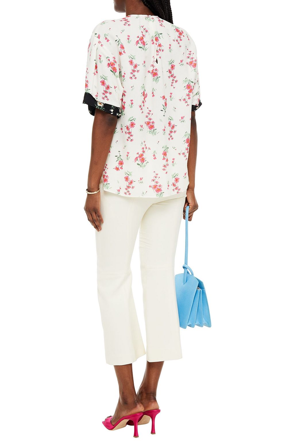VIVETTA Gathered floral-print crepe top