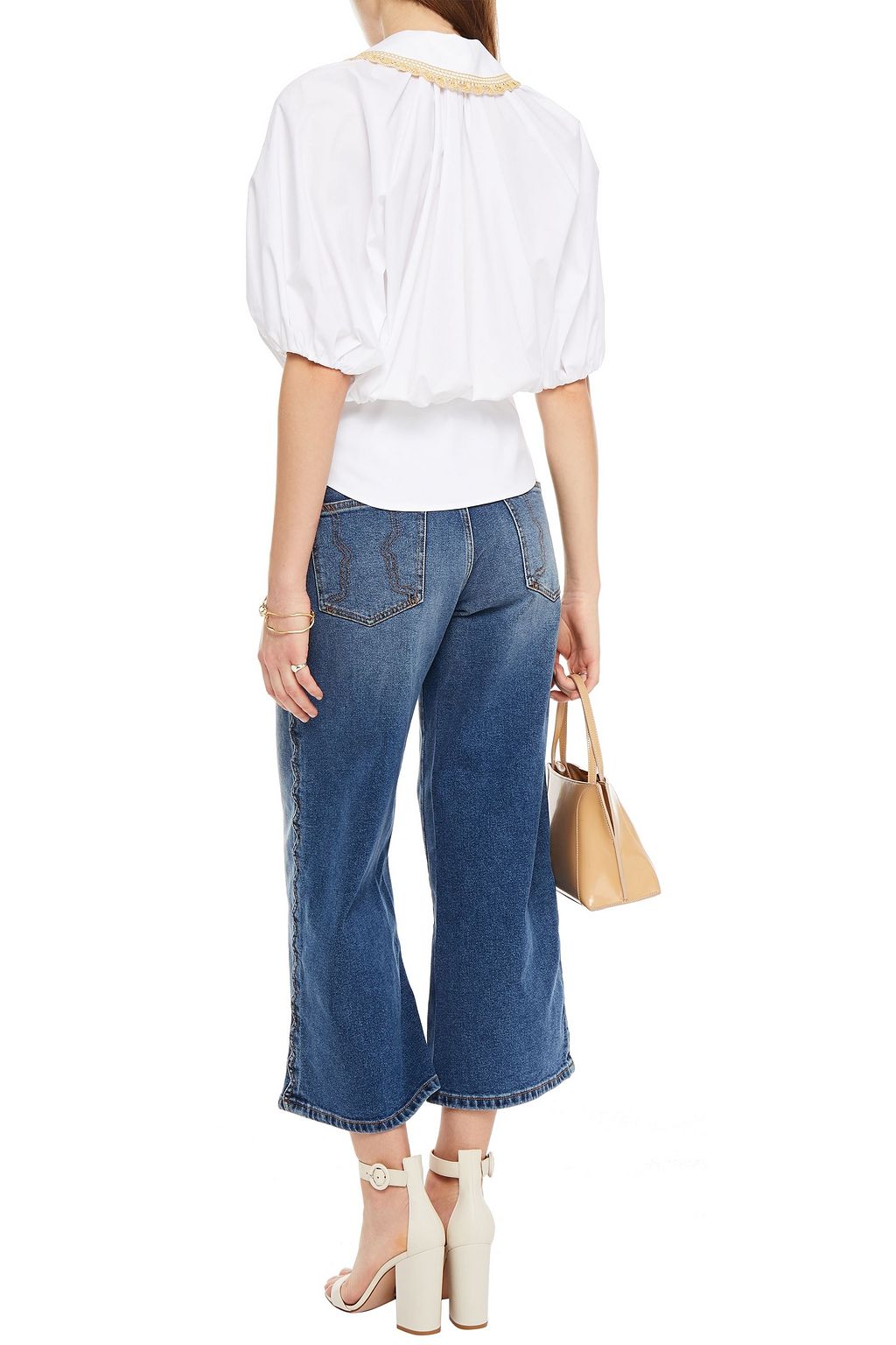 VIVETTA Cropped faded high-rise wide-leg jeans