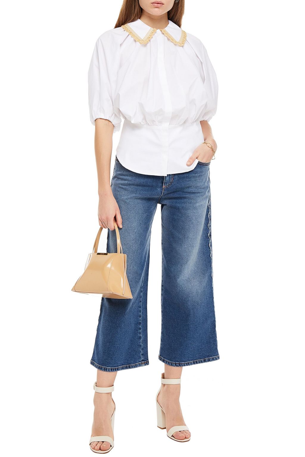 VIVETTA Cropped faded high-rise wide-leg jeans