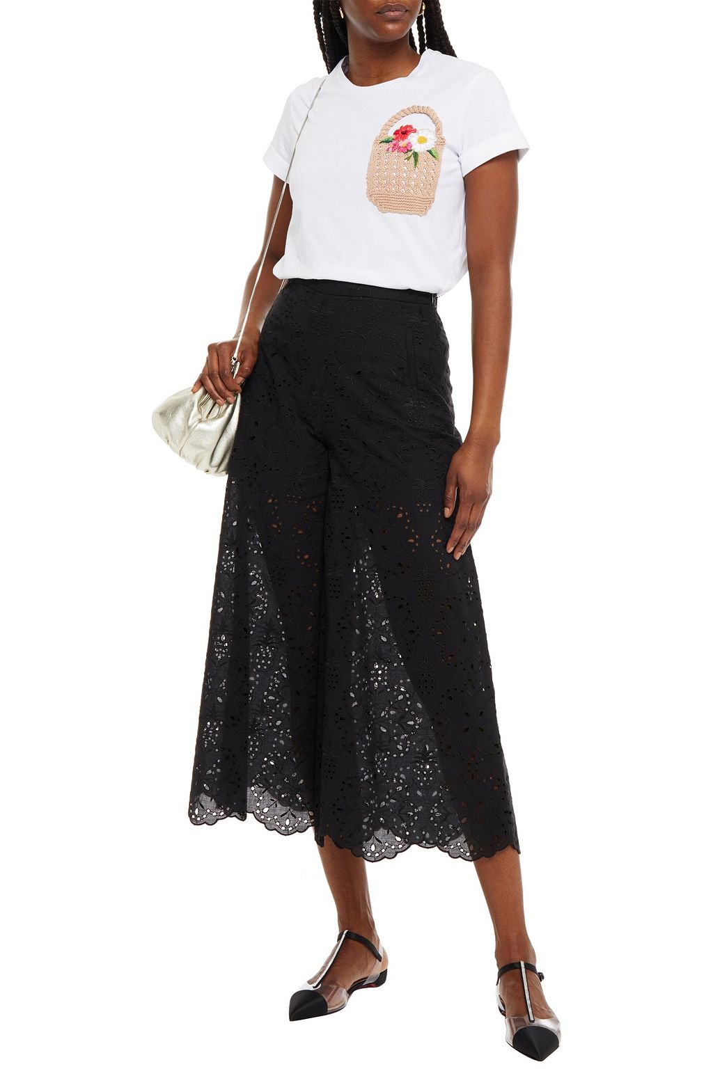 VIVETTA Scalloped broderie anglaise cotton-blend culottes