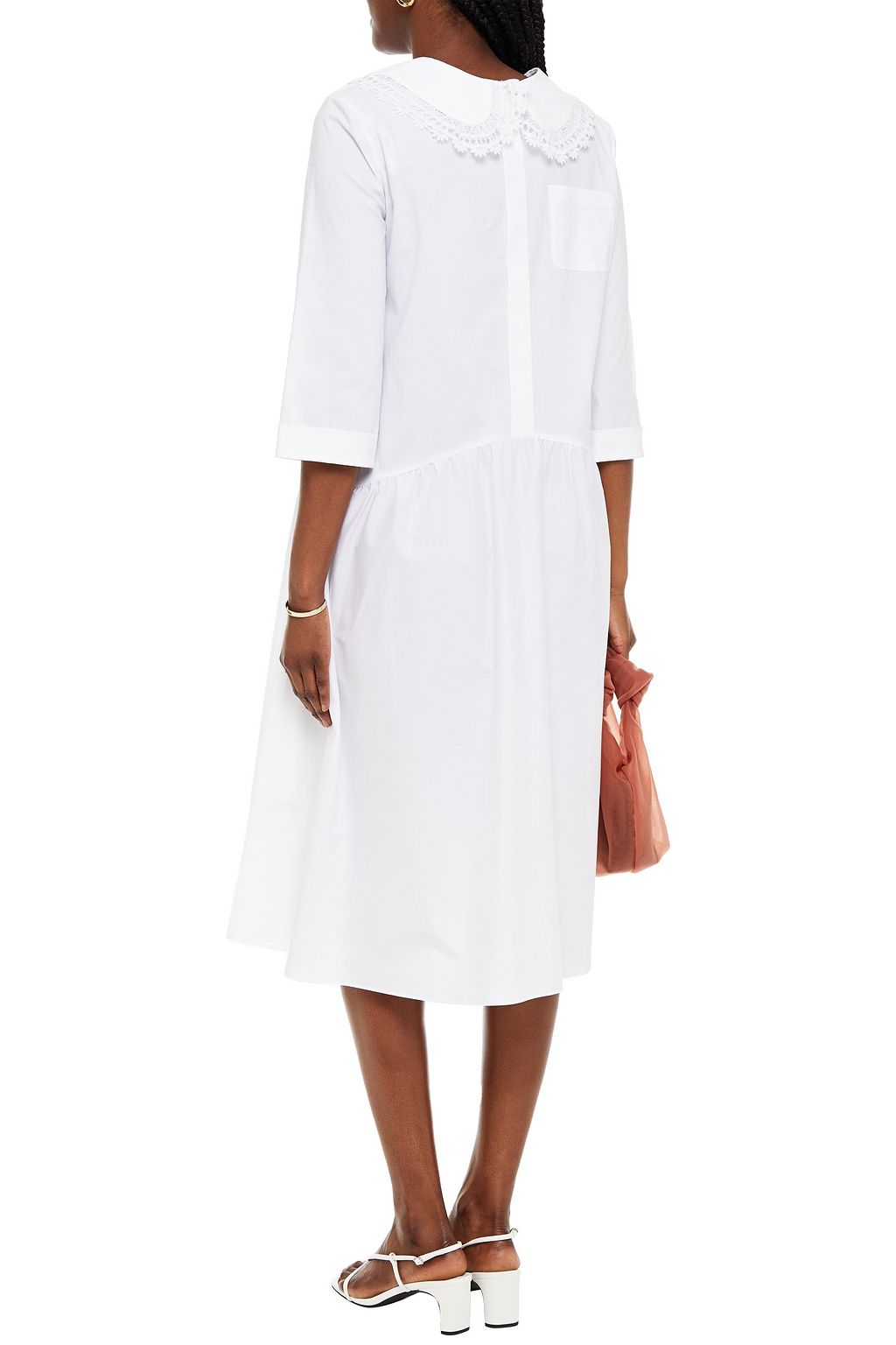 VIVETTA Guipure lace-trimmed stretch-cotton poplin midi dress