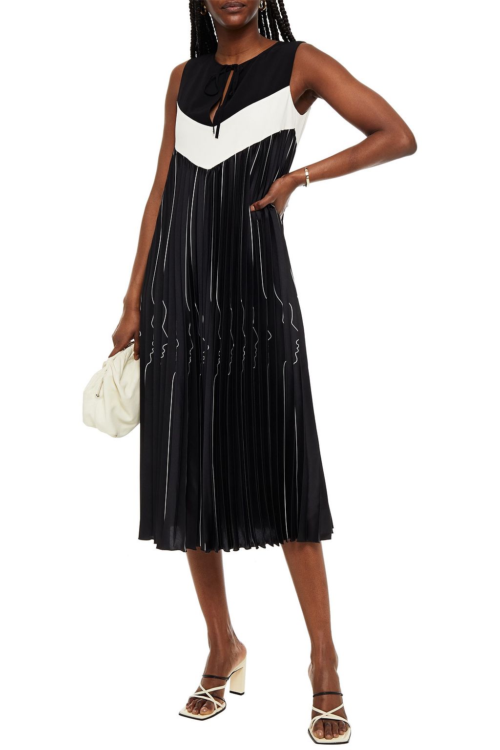 VIVETTA Crepe-paneled printed satin midi dress