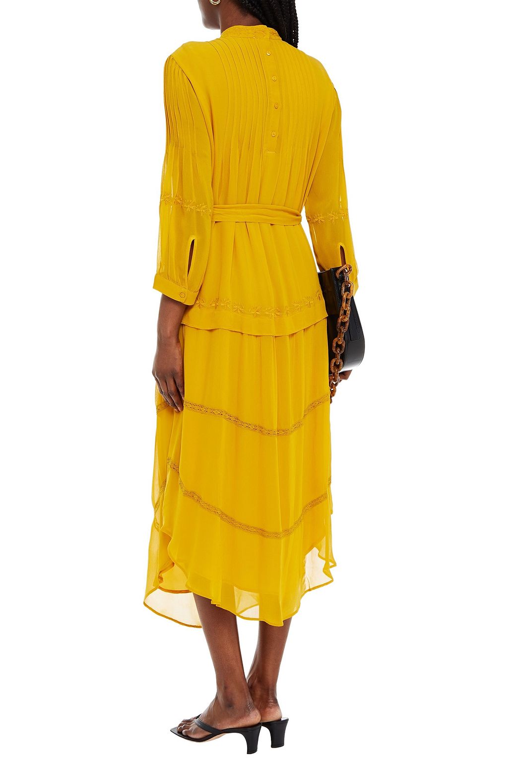 BA&SH Prune embroidered pintucked georgette midi dress