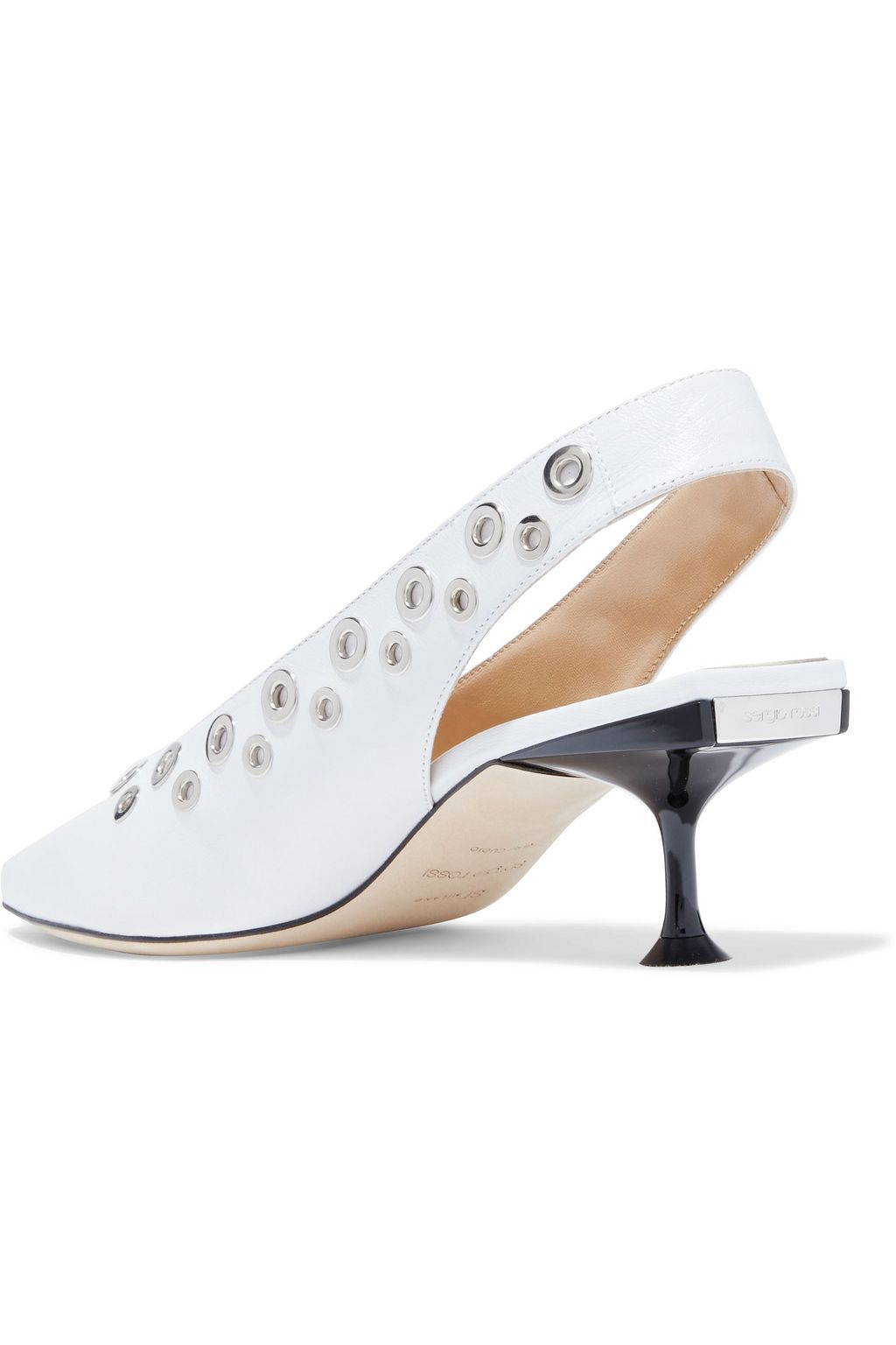 SERGIO ROSSI Eyelet-embellished leather slingback pumps