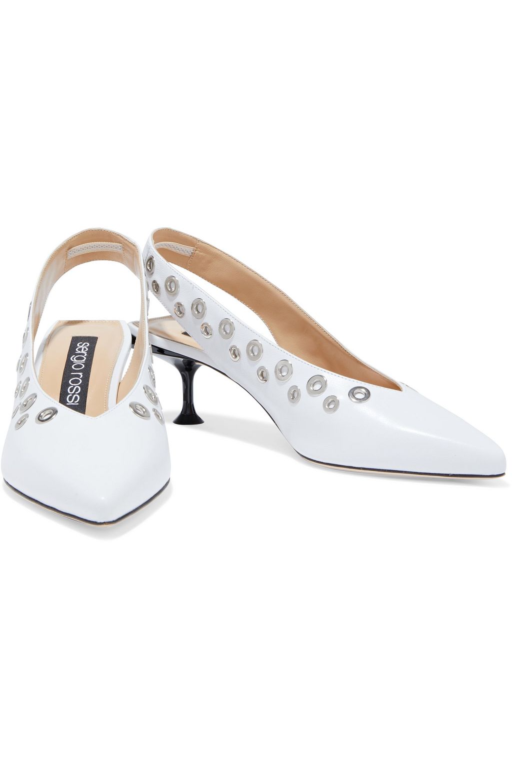 SERGIO ROSSI Eyelet-embellished leather slingback pumps