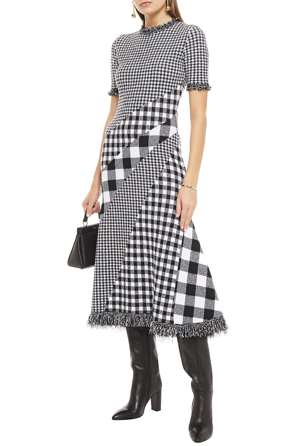 OSCAR DE LA RENTA Frayed gingham jacquard midi dress