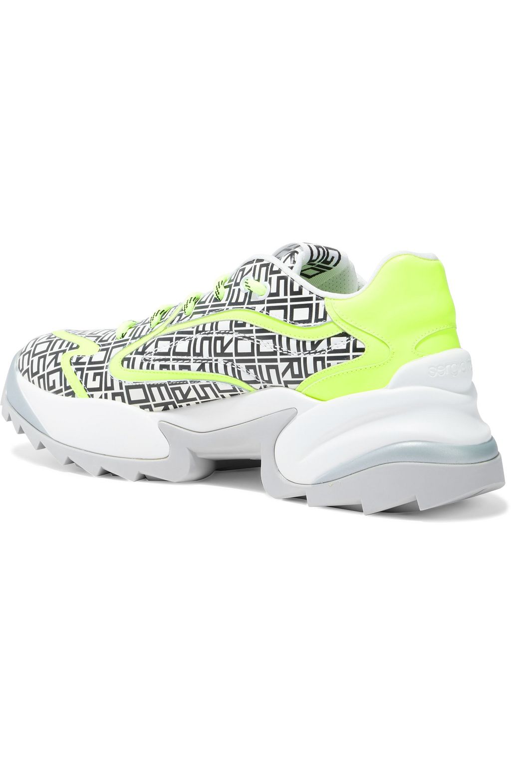SERGIO ROSSI Neon logo-print leather exaggerated-sole sneakers