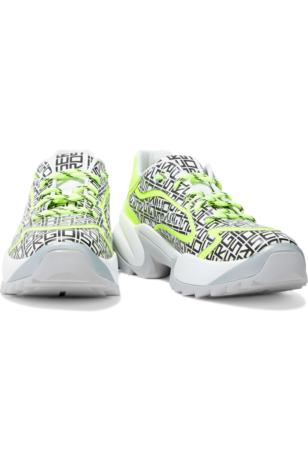 SERGIO ROSSI Neon logo-print leather exaggerated-sole sneakers