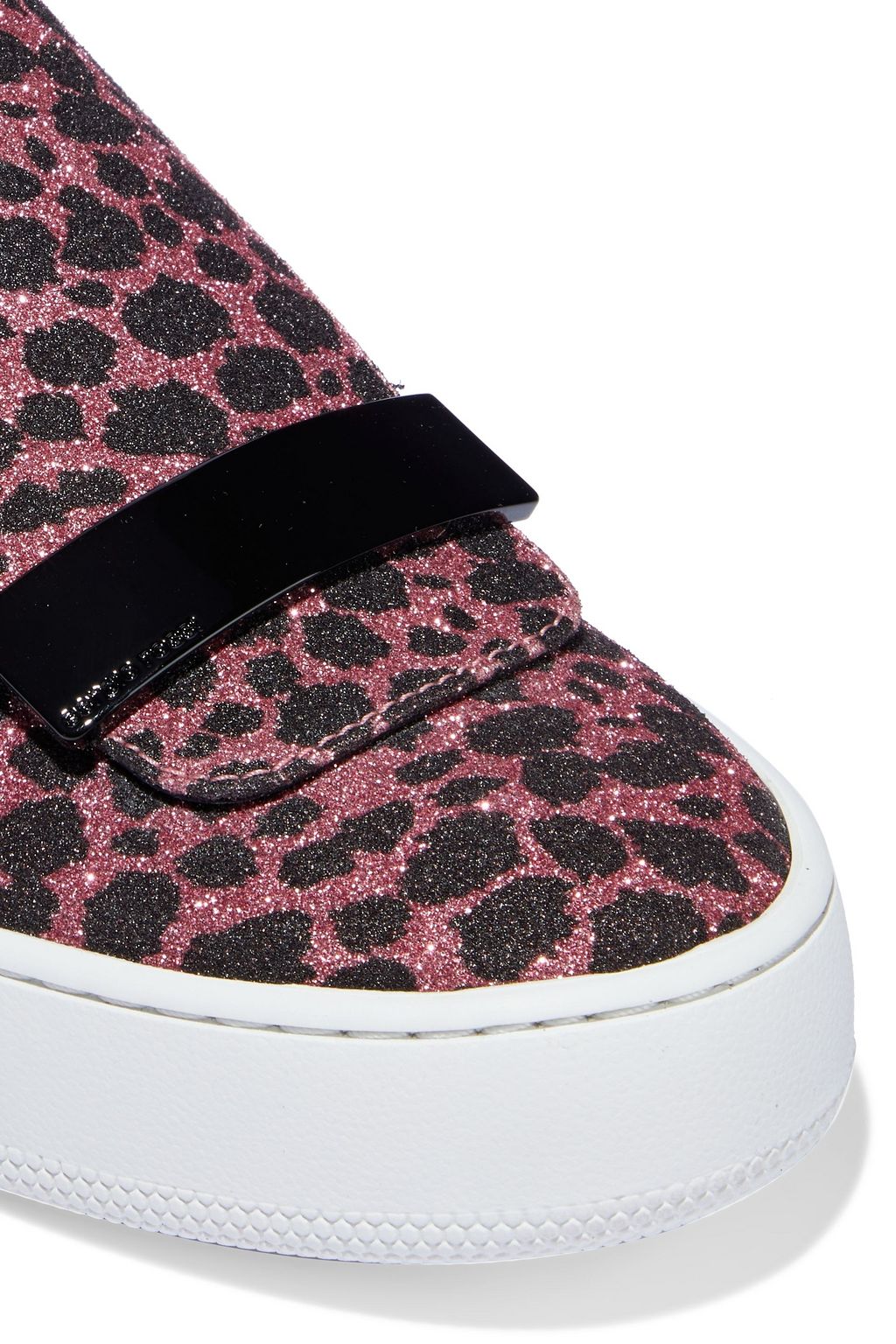 SERGIO ROSSI Glittered leopard-print woven slip-on sneakers