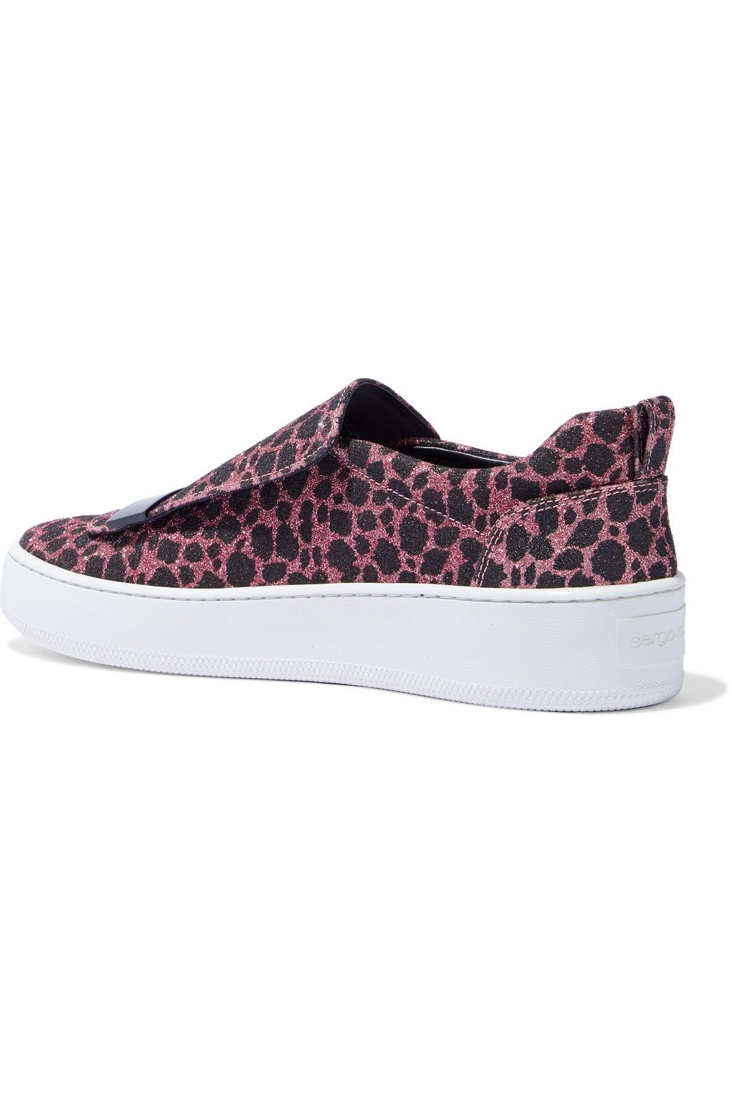 SERGIO ROSSI Glittered leopard-print woven slip-on sneakers