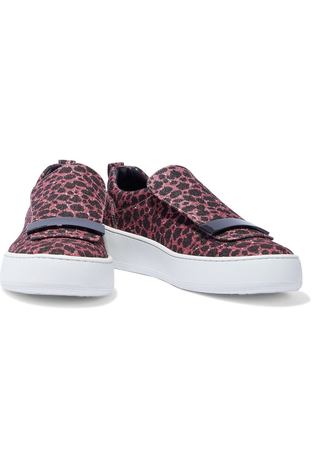 SERGIO ROSSI Glittered leopard-print woven slip-on sneakers