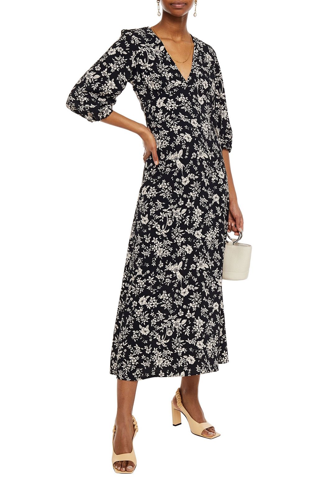 VIVETTA Bow-detailed floral-print crepe midi dress
