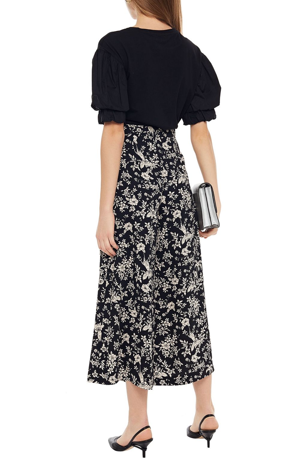 VIVETTA Cropped floral-print crepe wide-leg pants