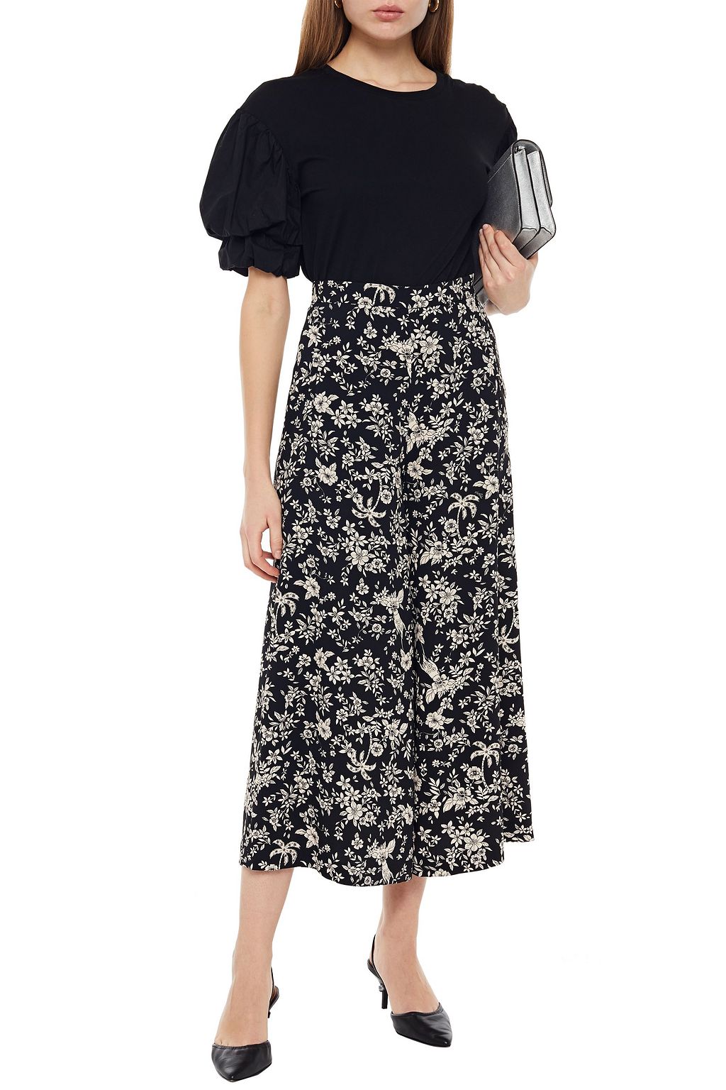 VIVETTA Cropped floral-print crepe wide-leg pants