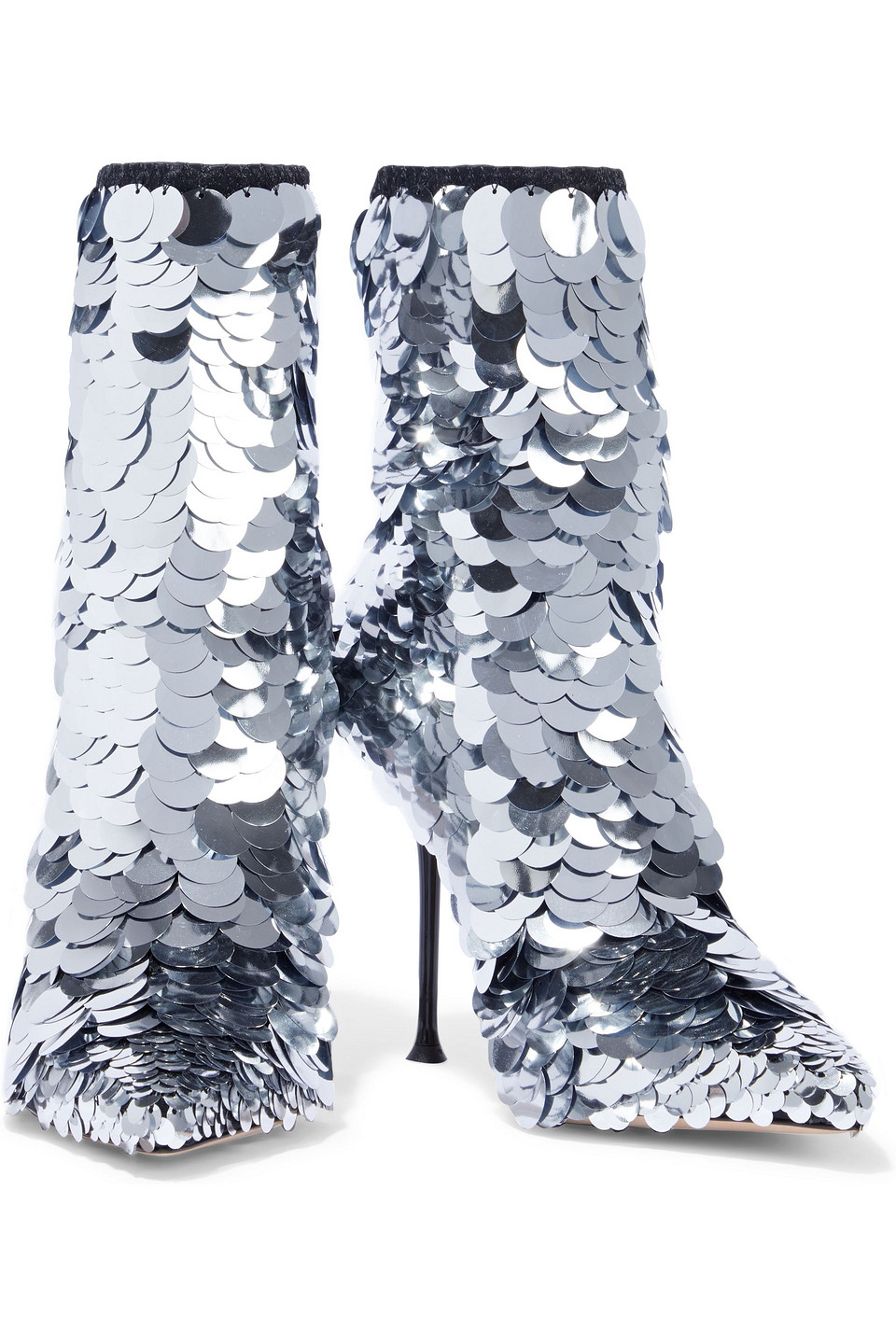Sergio Rossi Sr Milano Sequined Silk-organza Sock Boots In Silver