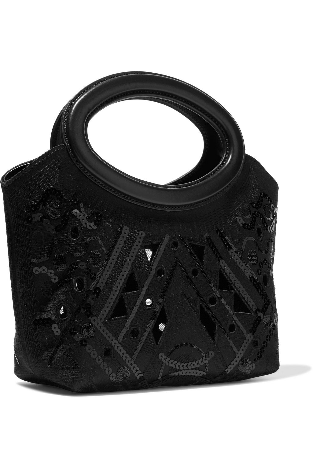 PUCCI Leather-trimmed embellished cutout satin tote