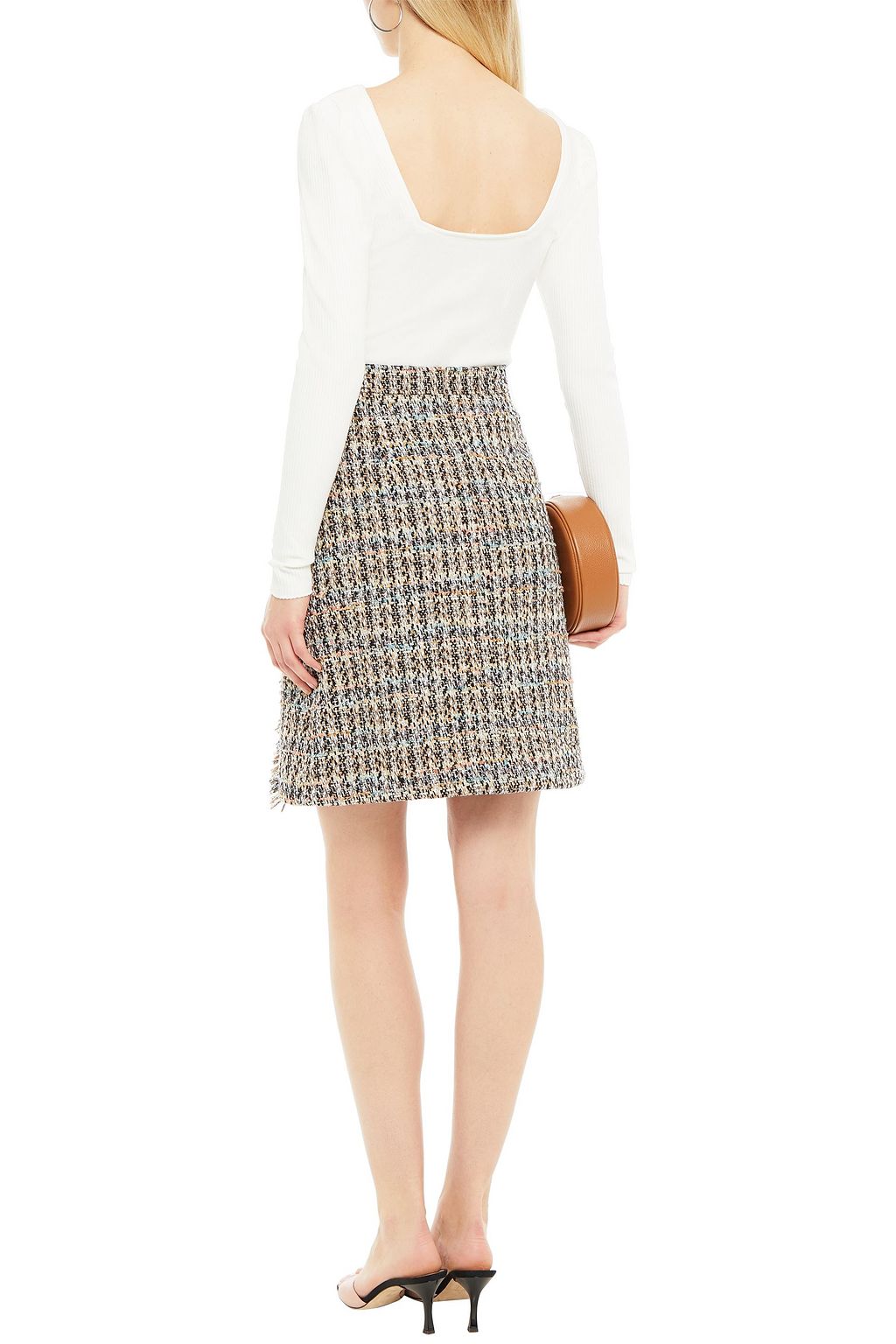 ETRO Frayed cotton-blend tweed skirt
