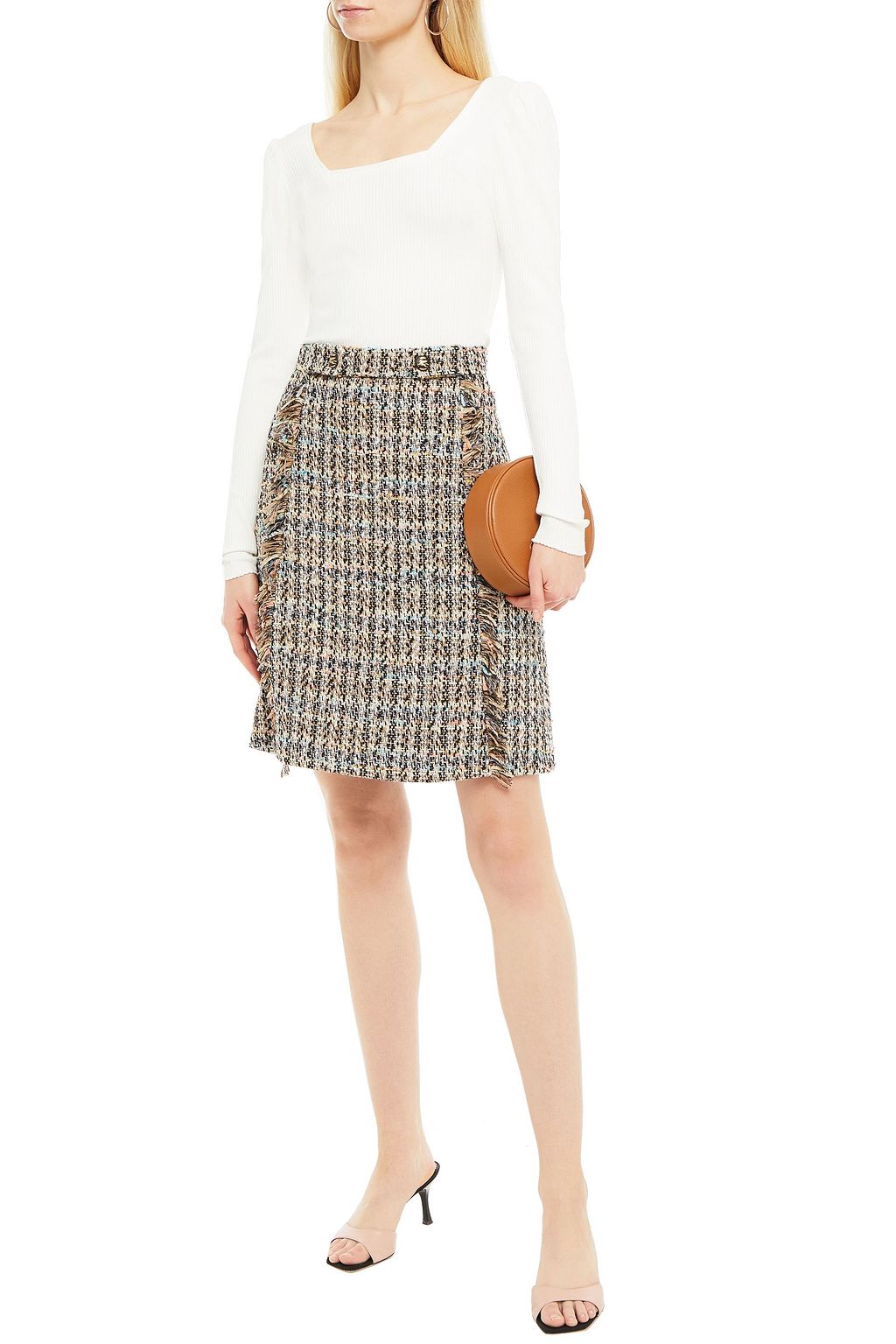 ETRO Frayed cotton-blend tweed skirt