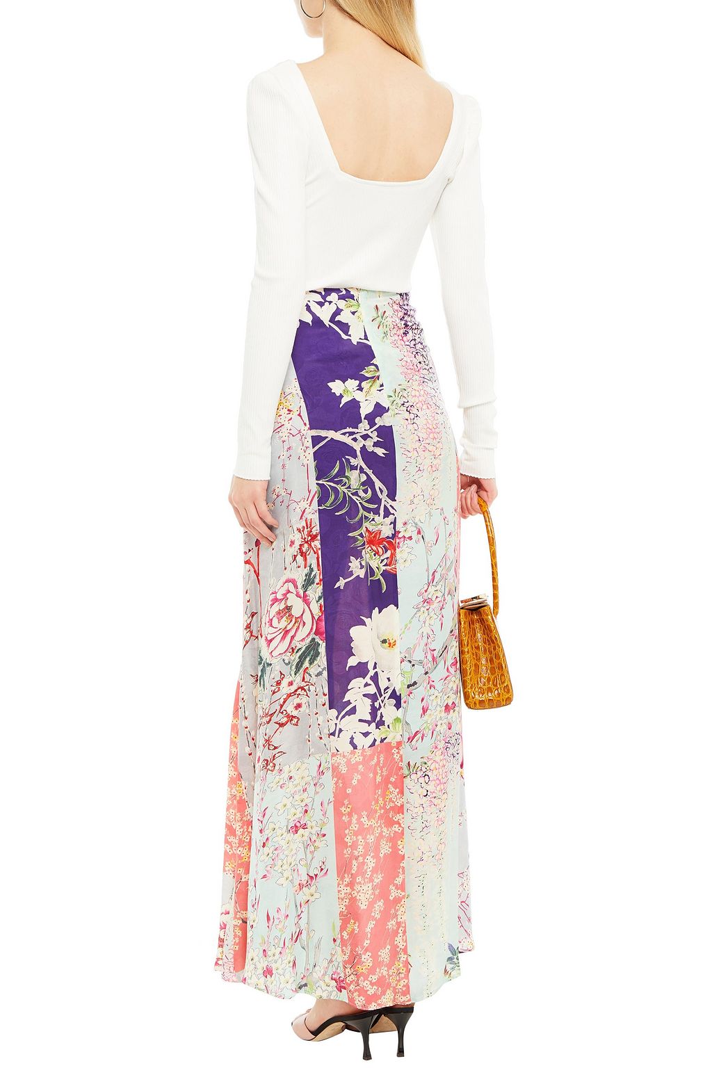 ETRO Patchwork-effect printed floral-jacquard maxi skirt