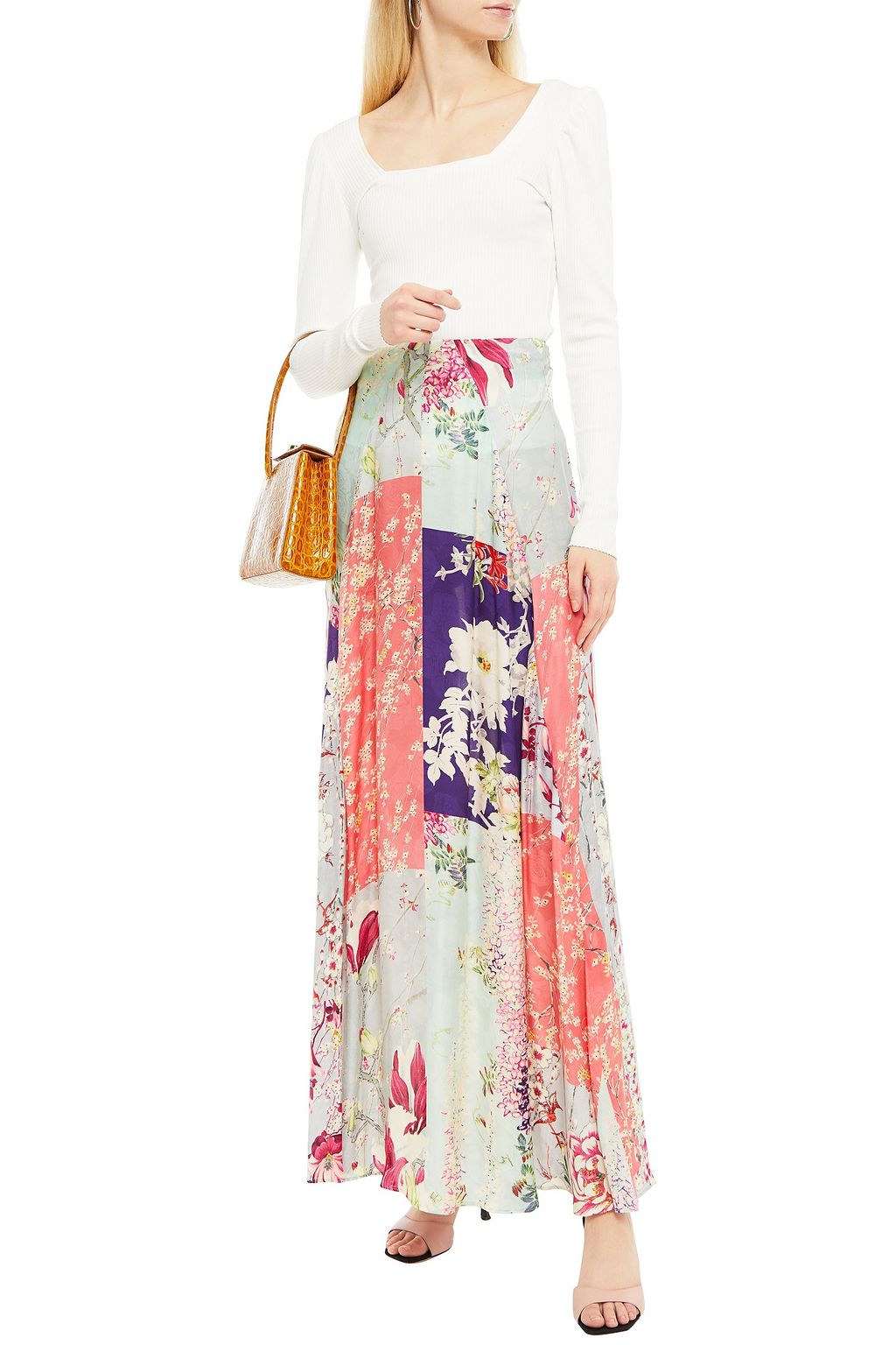 ETRO Patchwork-effect printed floral-jacquard maxi skirt