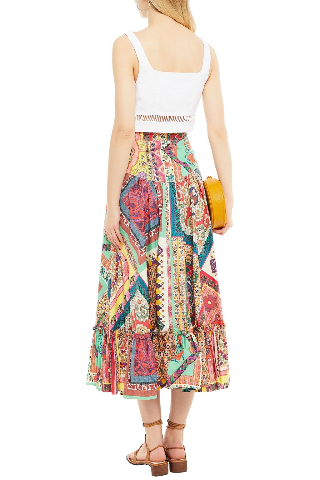 ETRO Patchwork-effect printed cotton-poplin midi skirt