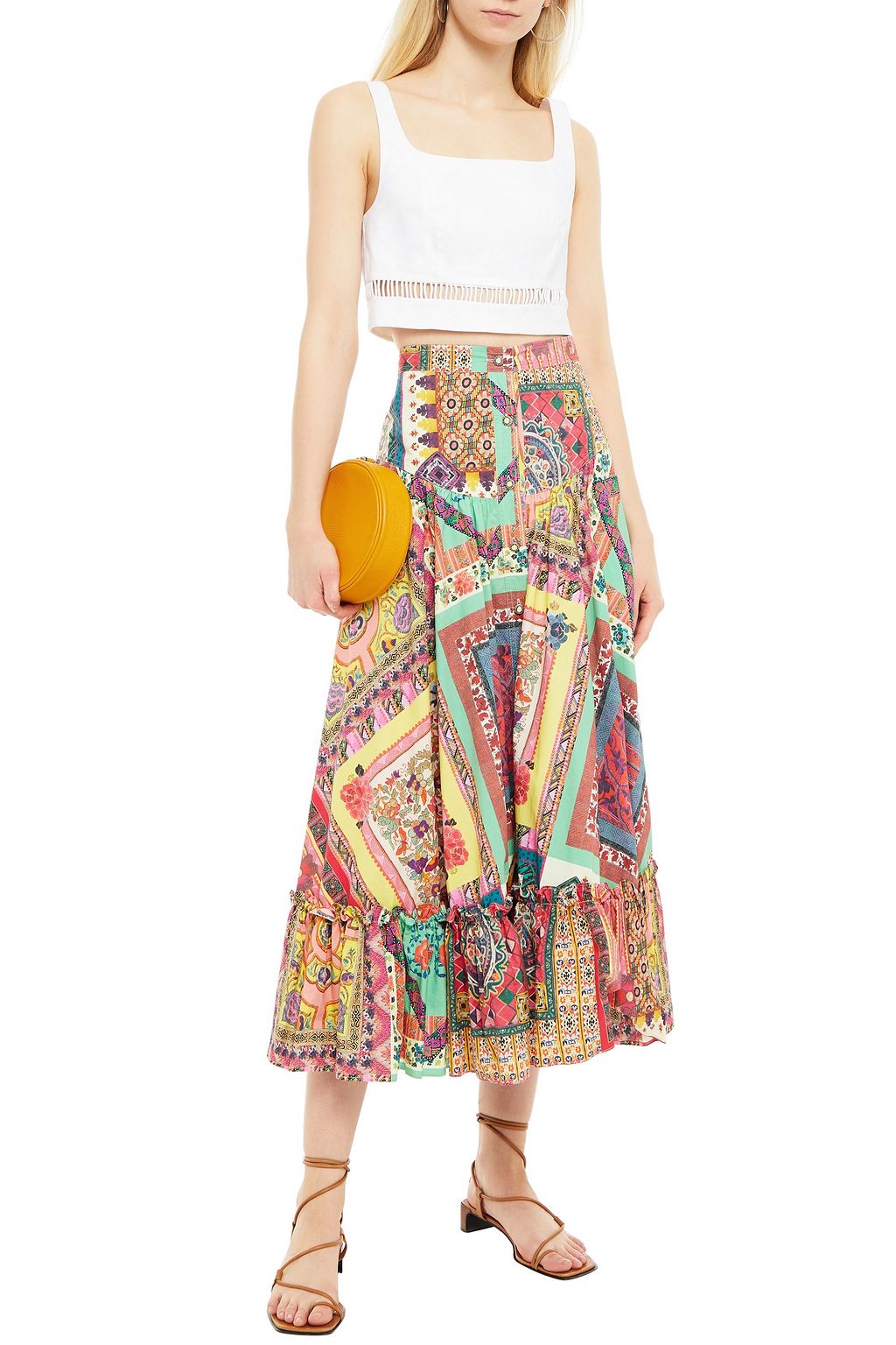 ETRO Patchwork-effect printed cotton-poplin midi skirt