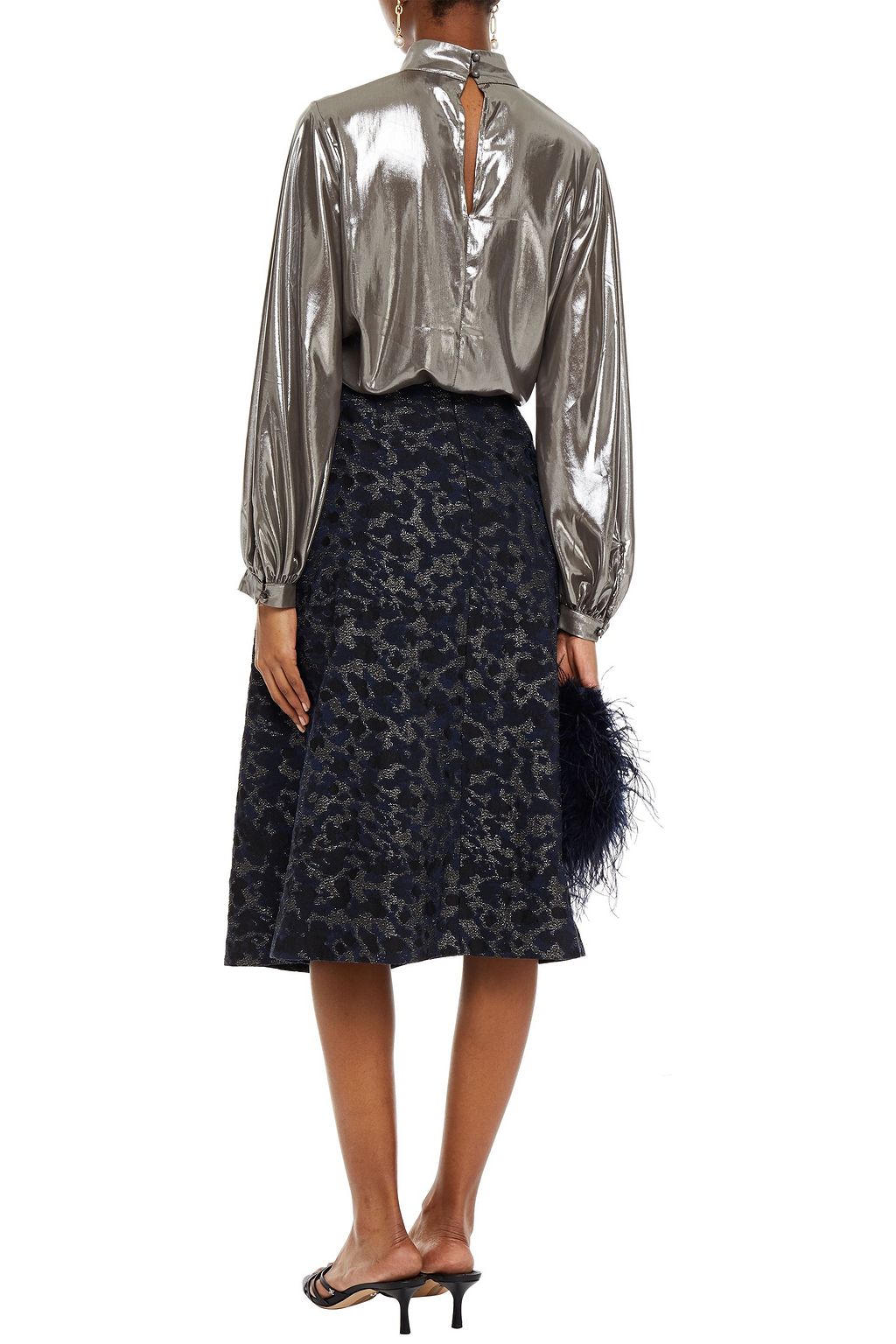 HOFMANN COPENHAGEN Pleated metallic stretch-jacquard midi skirt