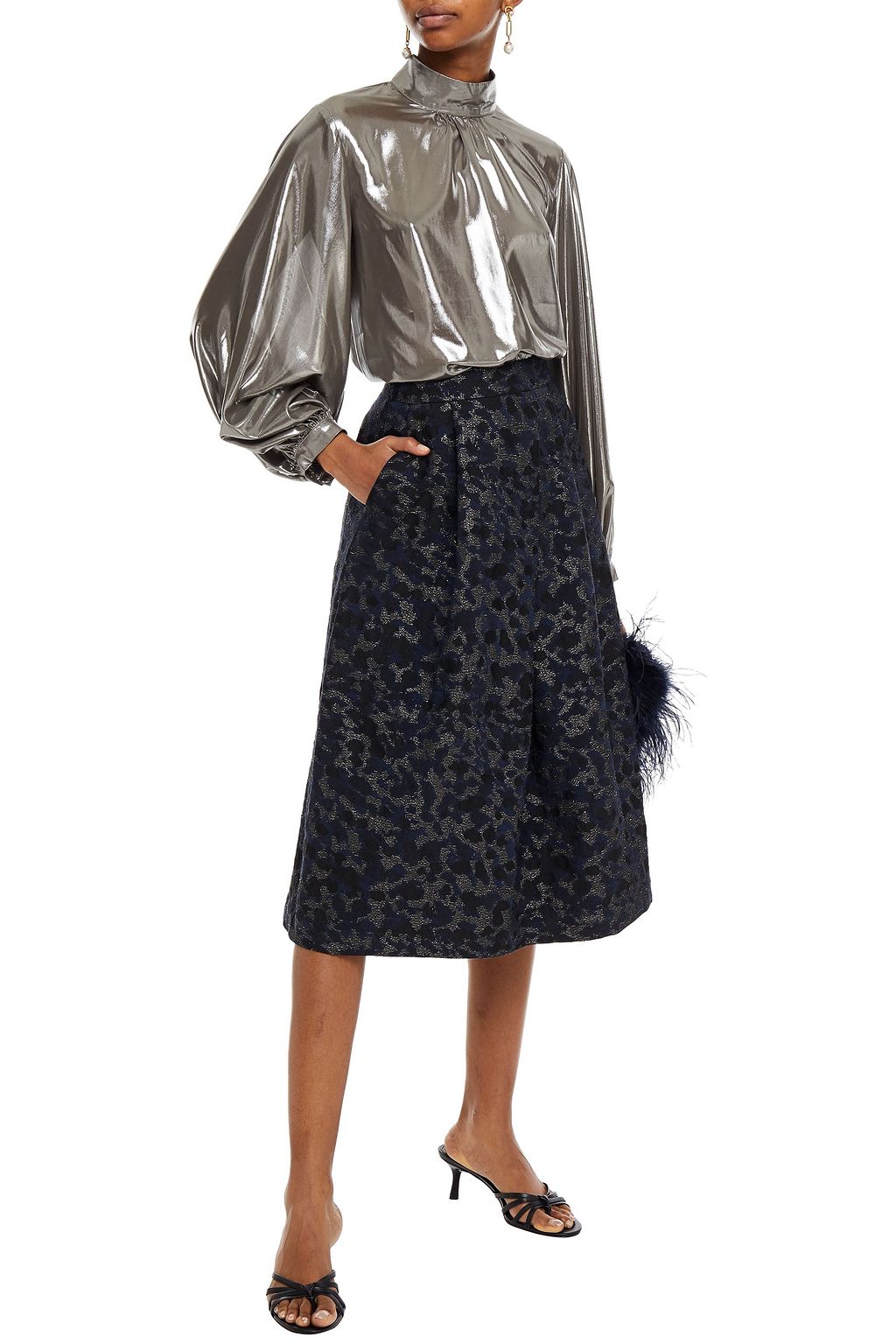HOFMANN COPENHAGEN Pleated metallic stretch-jacquard midi skirt