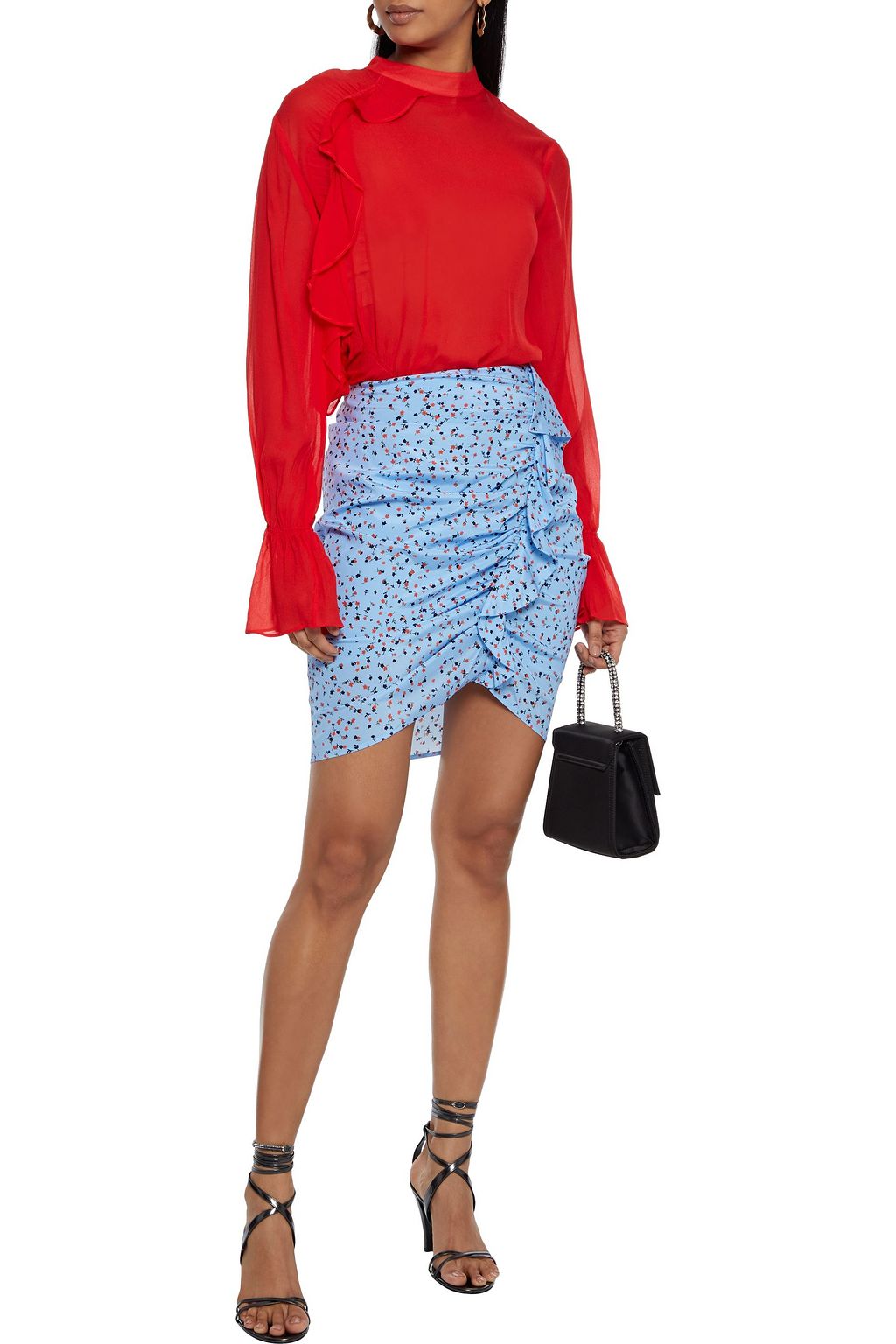 VERONICA BEARD Spencer ruffled floral-print stretch-silk mini skirt