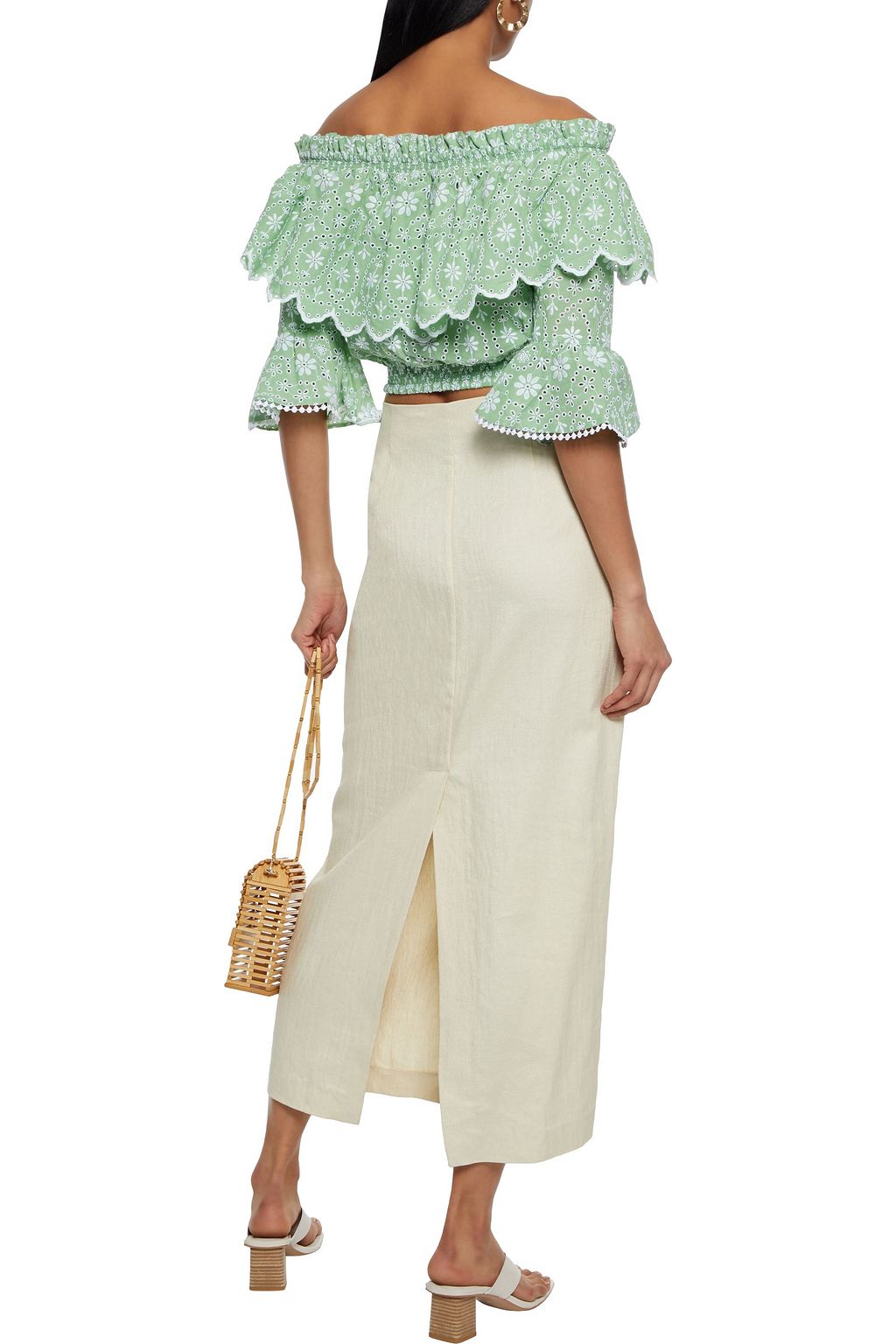 CHARO RUIZ IBIZA Mila off-the-shoulder ruffled broderie anglaise cotton-blend blouse