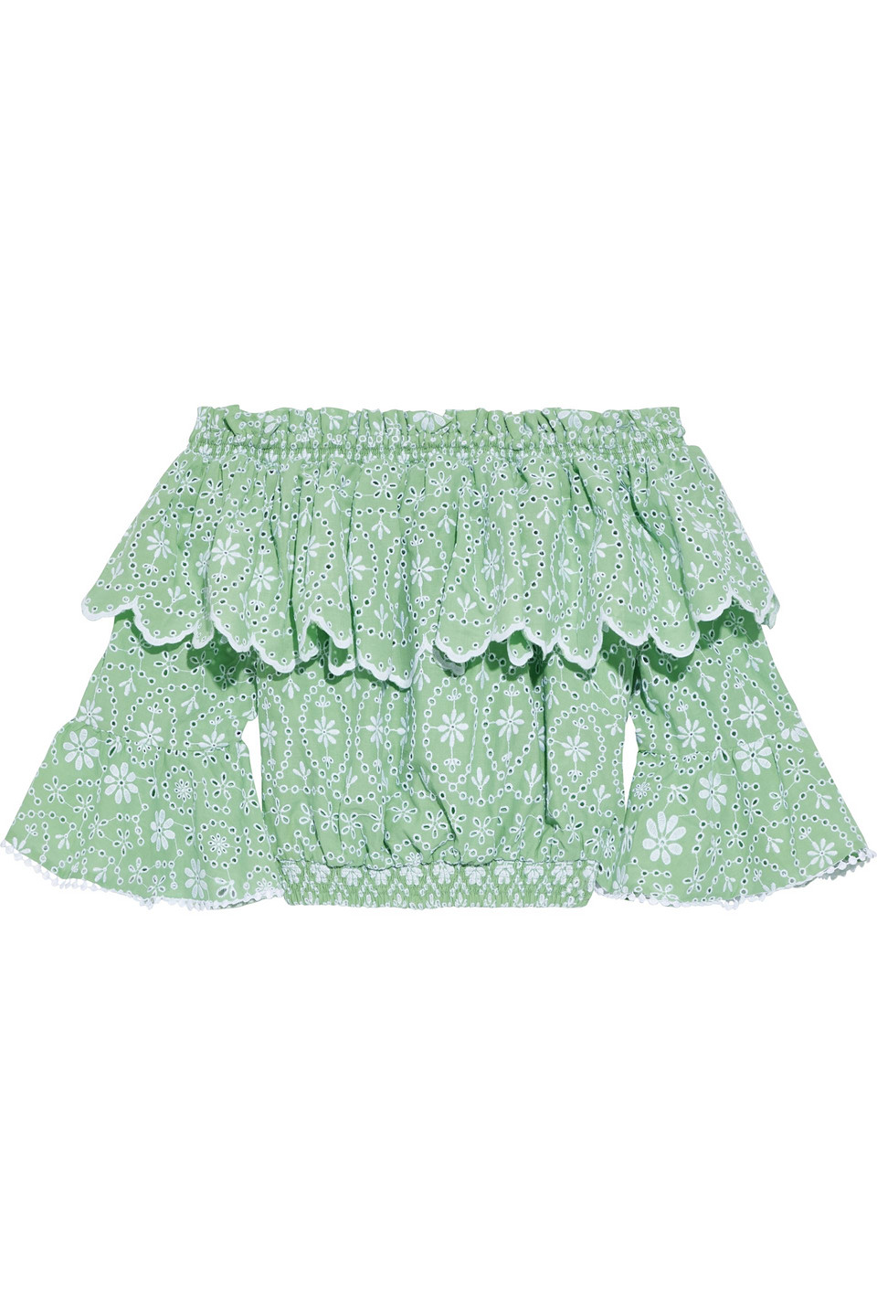 Charo Ruiz Ibiza Woman Mila Off-the-shoulder Ruffled Broderie Anglaise Cotton-blend Blouse Mint Size M