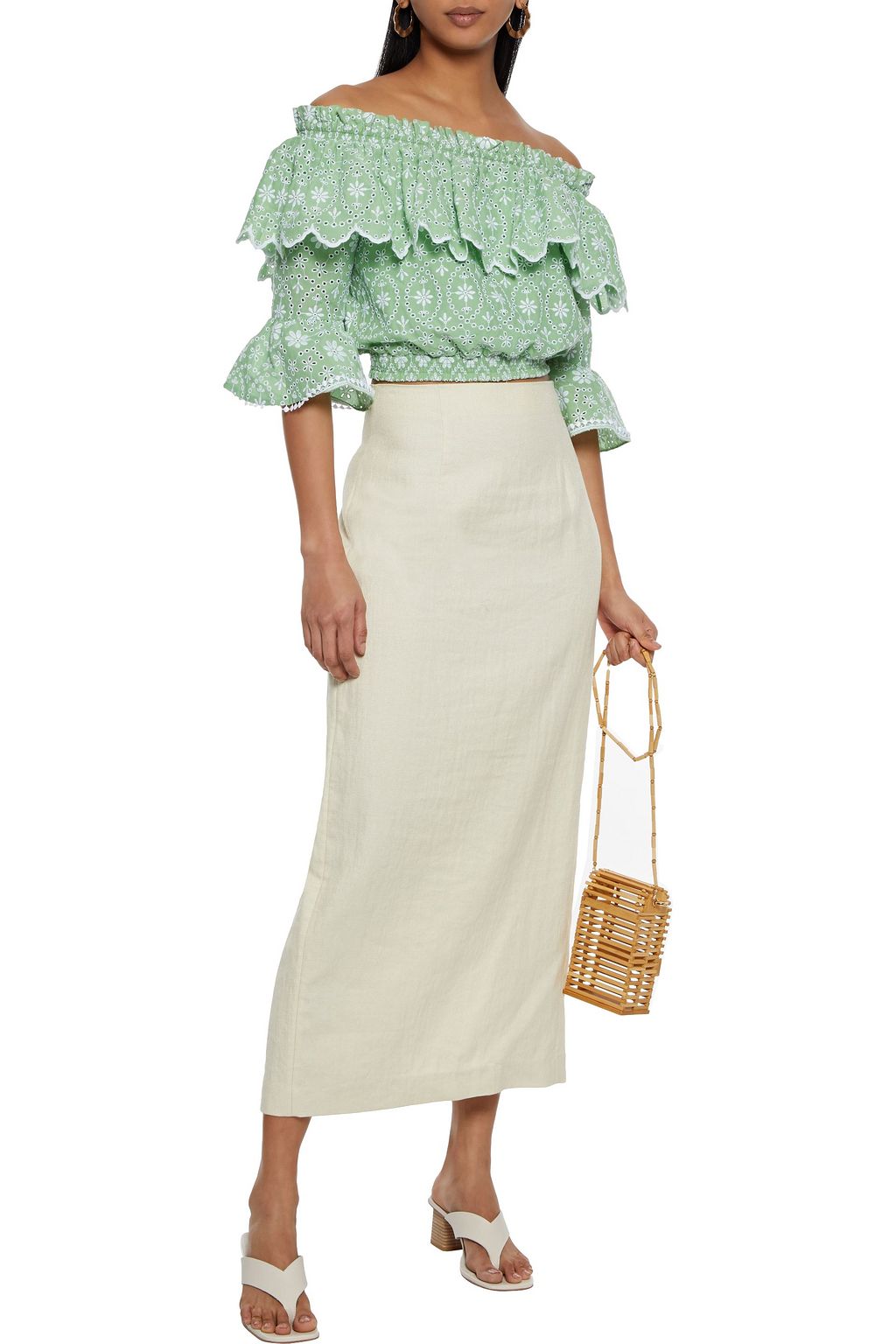 CHARO RUIZ IBIZA Mila off-the-shoulder ruffled broderie anglaise cotton-blend blouse