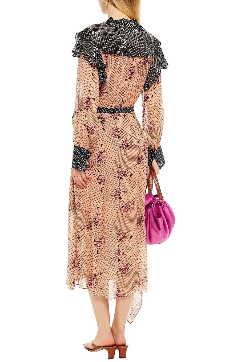 HOFMANN COPENHAGEN Helene ruffled patchwork-effect printed georgette midi wrap dress