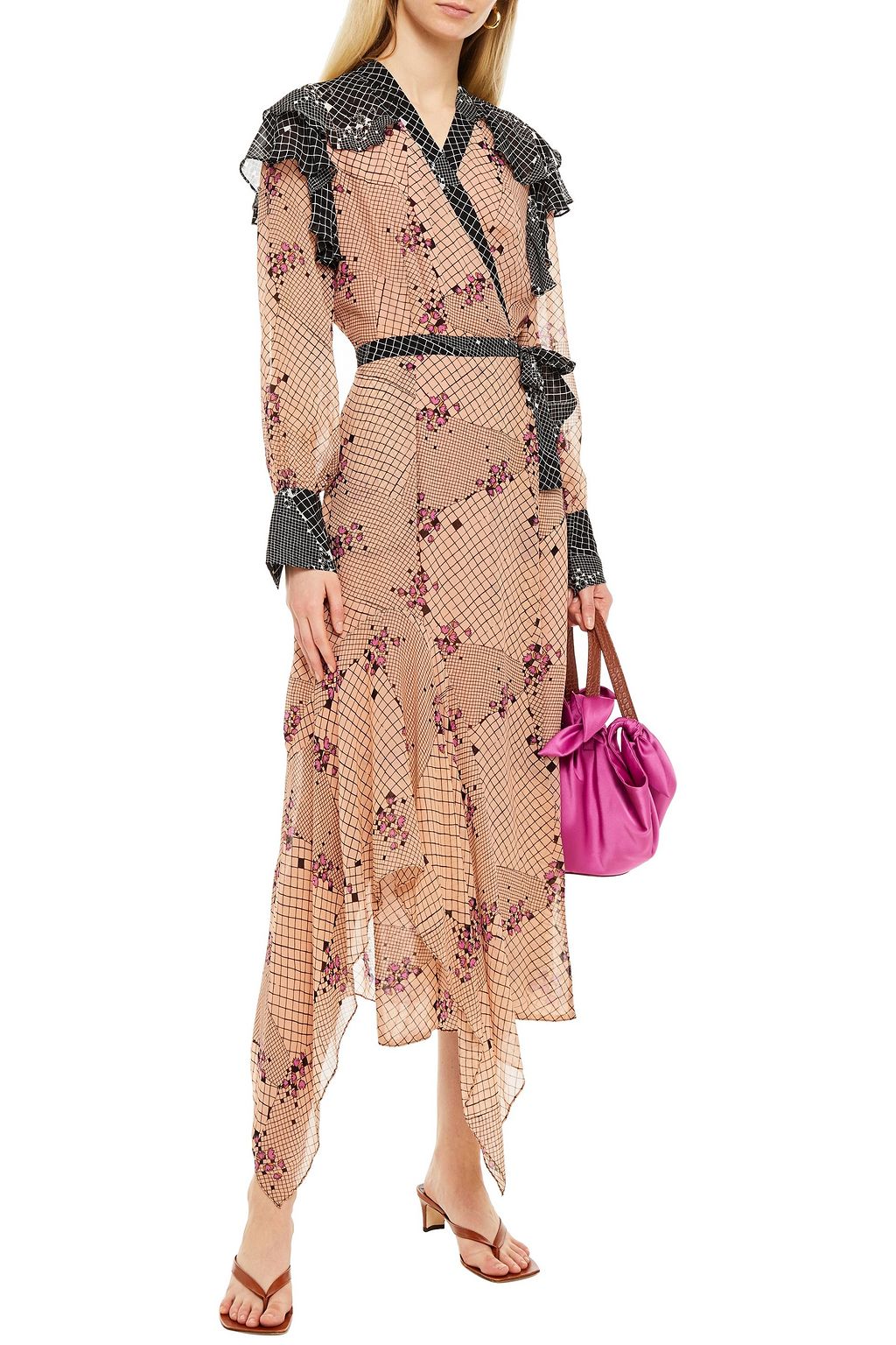 HOFMANN COPENHAGEN Helene ruffled patchwork-effect printed georgette midi wrap dress