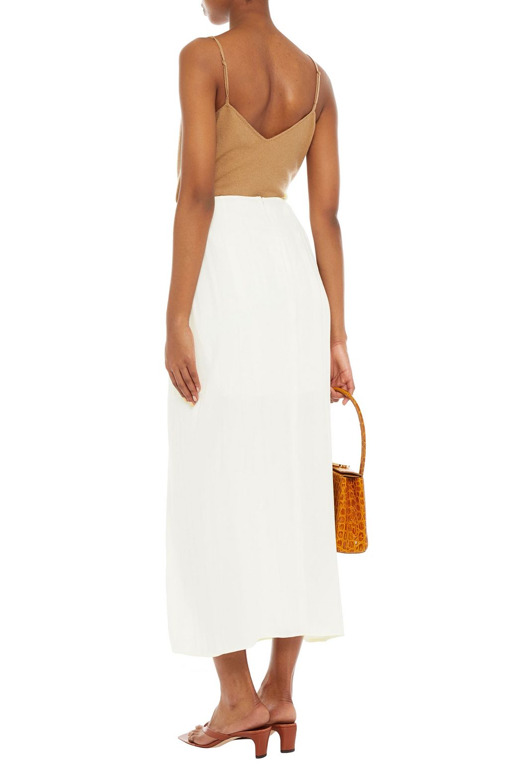CHARLI Jaden tie-front striped satin-crepe midi skirt