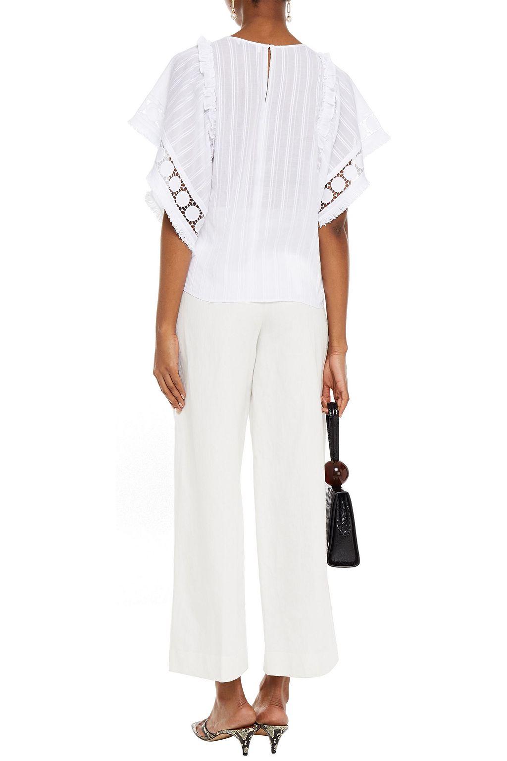 HOFMANN COPENHAGEN Honey guipure lace-trimmed cotton-jacquard blouse