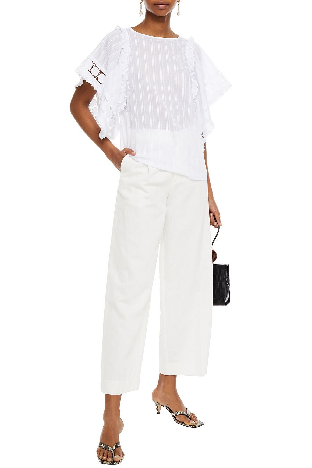 HOFMANN COPENHAGEN Honey guipure lace-trimmed cotton-jacquard blouse