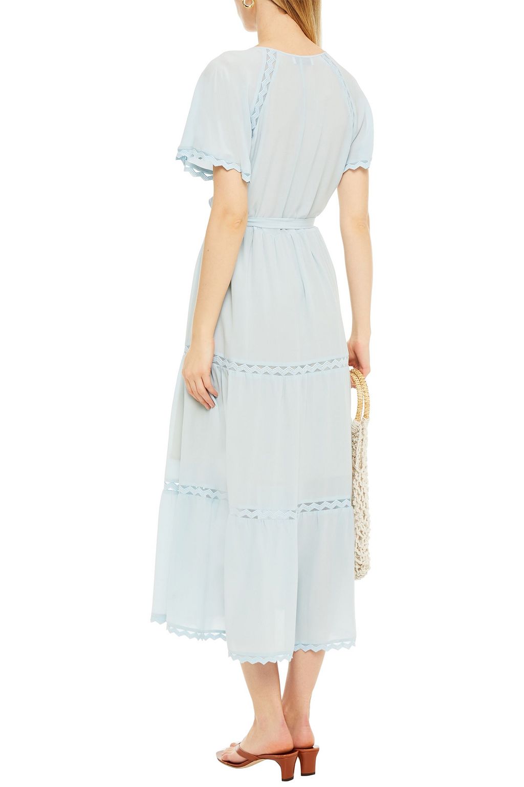 HOFMANN COPENHAGEN Embroidered tulle-trimmed silk crepe de chine midi dress