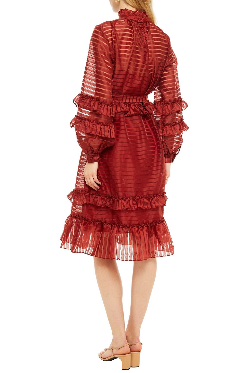 HOFMANN COPENHAGEN Ruffled striped organza-jacquard midi dress